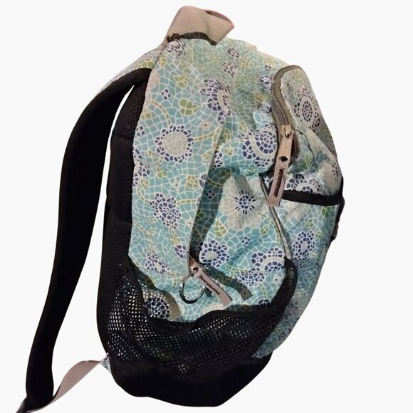 L L Bean Backpack Blue Floral Mesh Pockets Padded Straps - Picture 3 of 15